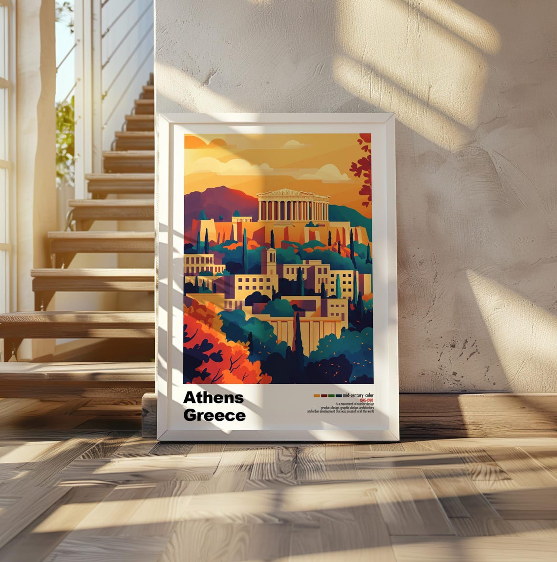 Athens Greece Acropolis Parthenon Sunset Mid Century Travel Poster - Image 2