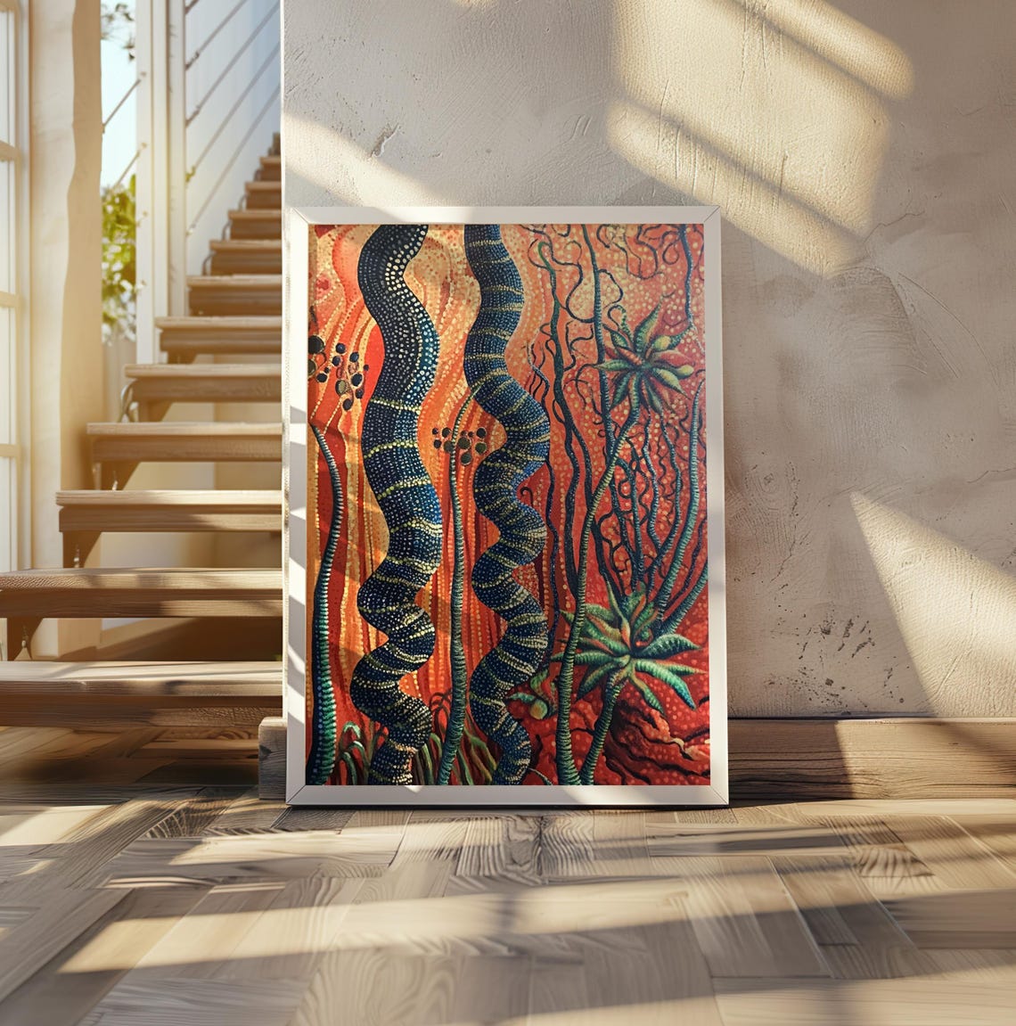 Dark Serpent Vines in Wild Fiery Orange Dotted Jungle Art Poster
