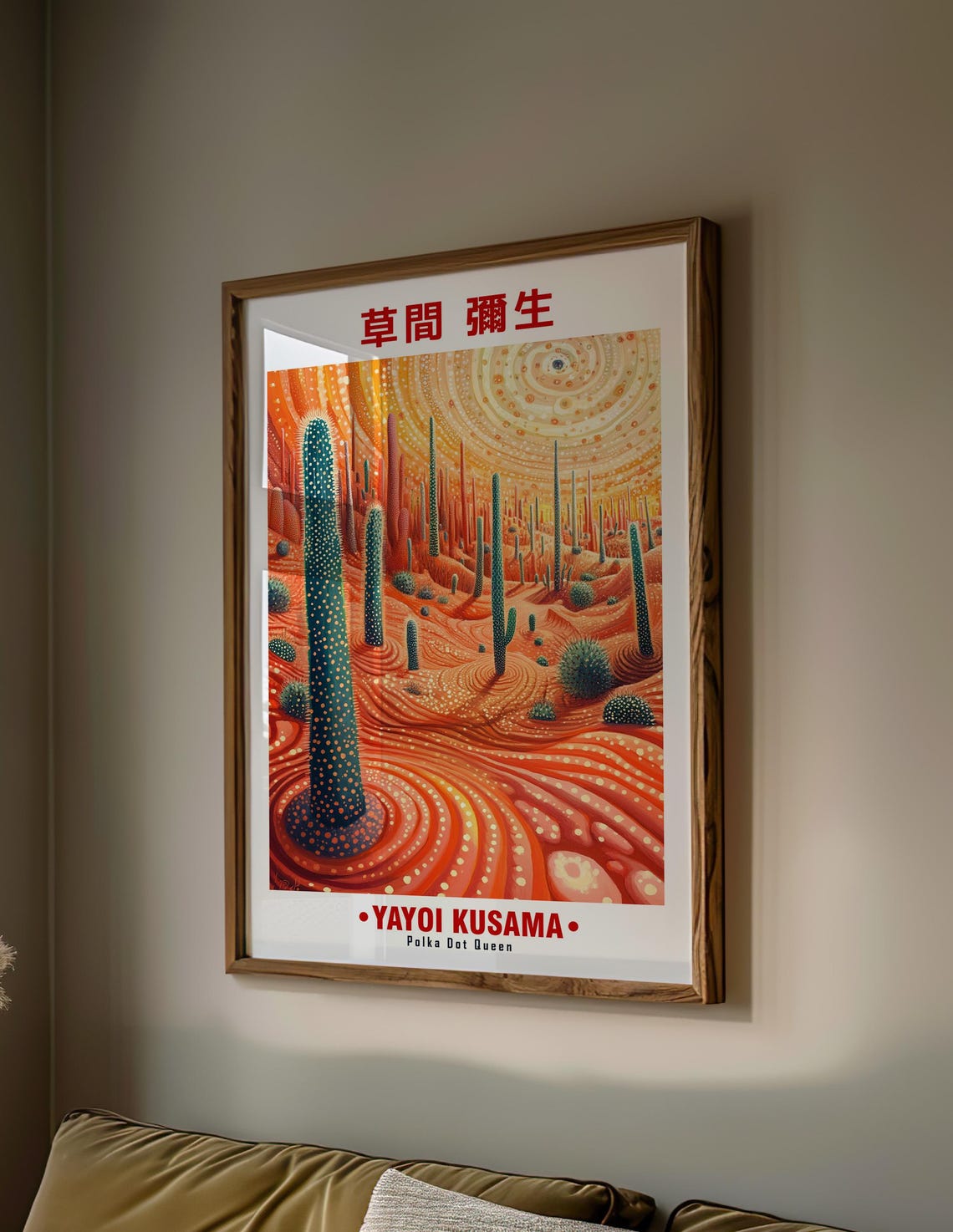 Vivid Orange Red Cactus Desert Dotted Sky Kusama Inspired Poster - Image 2