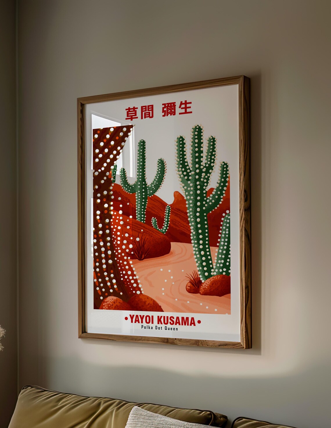 Green Saguaro Red Rock Desert Trail Yayoi Kusama Inspired Poster - Image 2