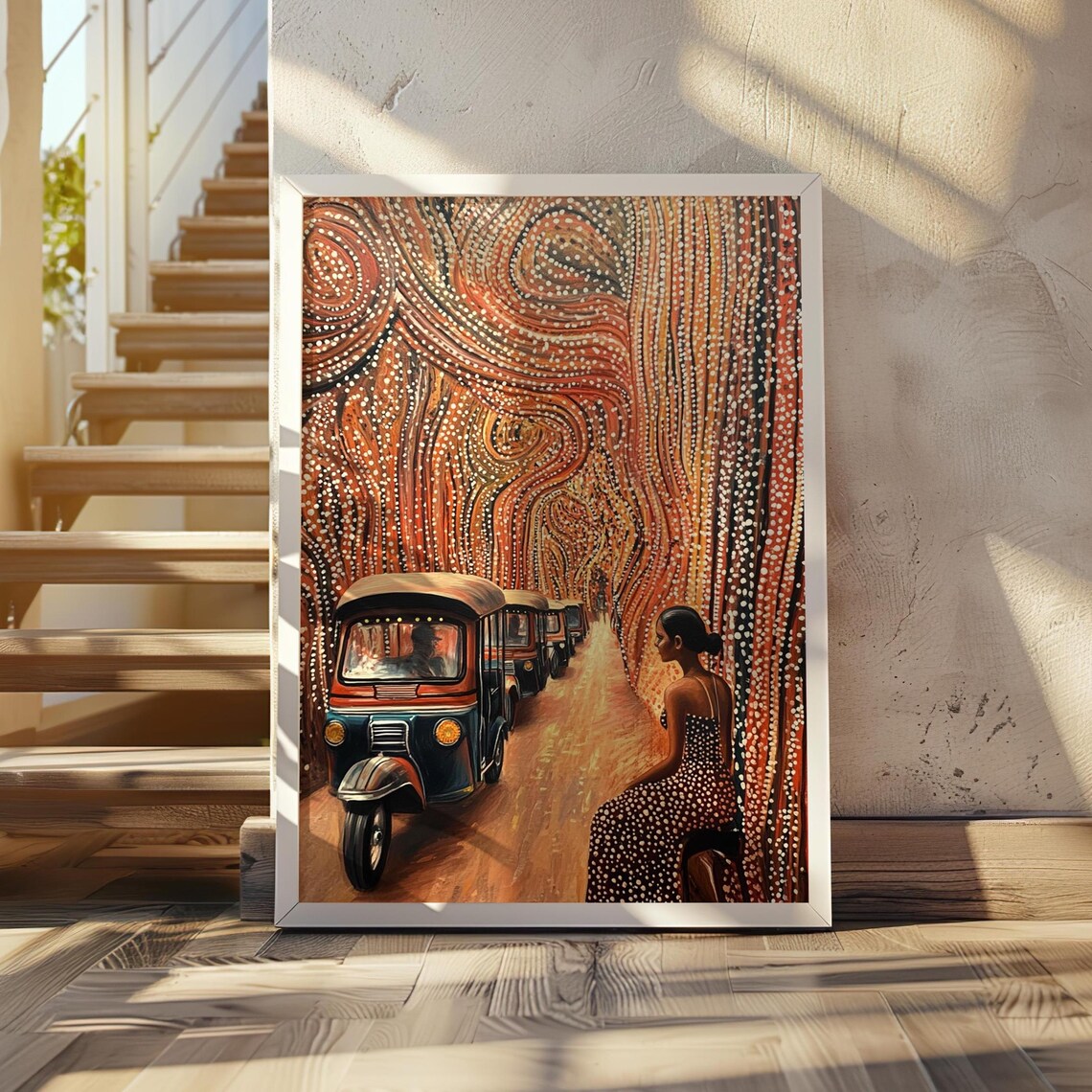 Tuk Tuk Alley in Front of a Swirling Polka Dot Tunnel Art Poster
