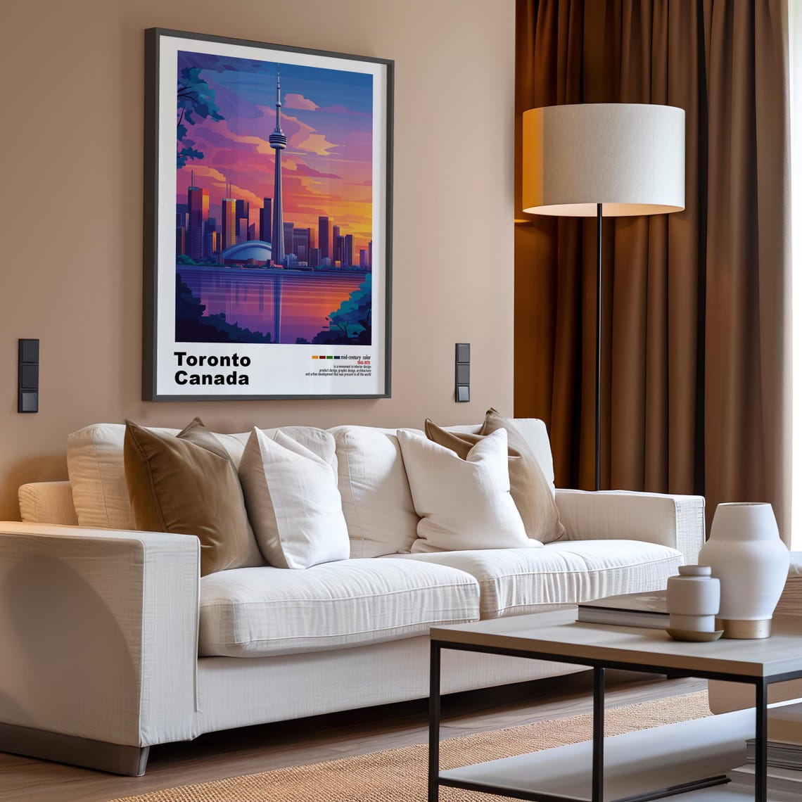 Toronto Canada CN Tower Dusk Waterfront Pink Sunset Reflection Poster - Image 3
