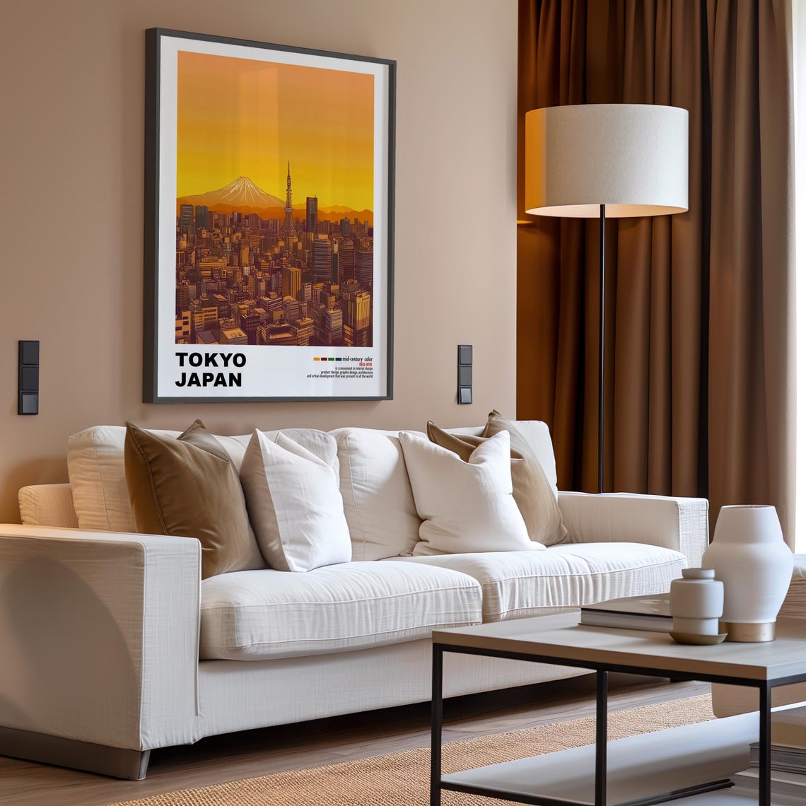 Tokyo Japan Mount Fuji Golden Sunset Skyline Mid Century Poster - Image 3