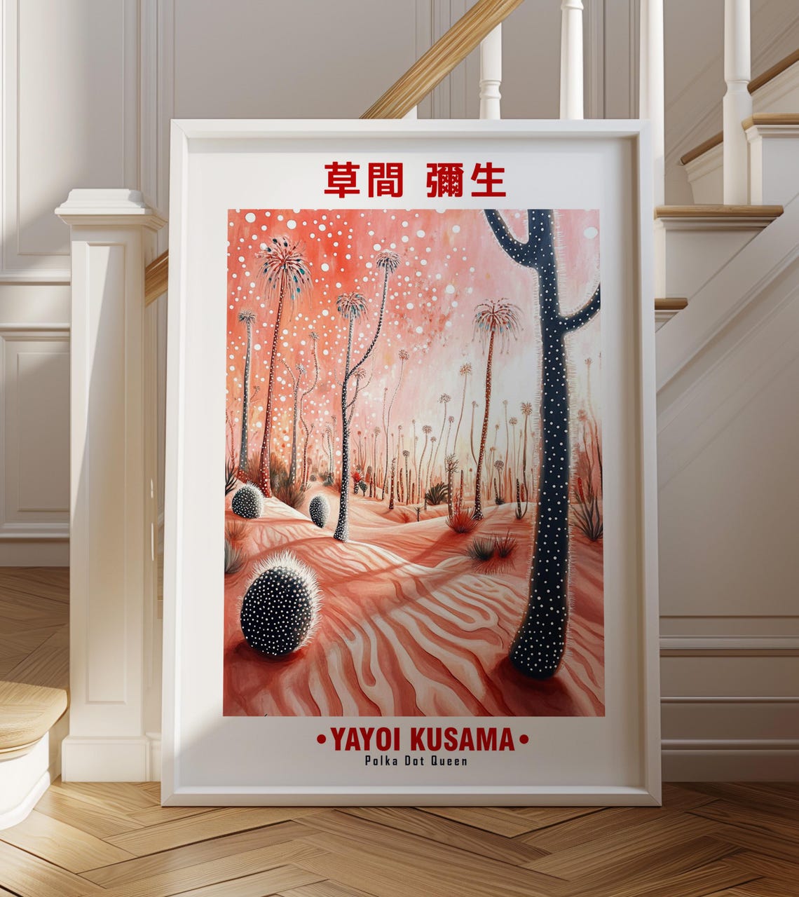 Pink Desert Tall Palms Dotted Cactus Yayoi Kusama Inspired Poster