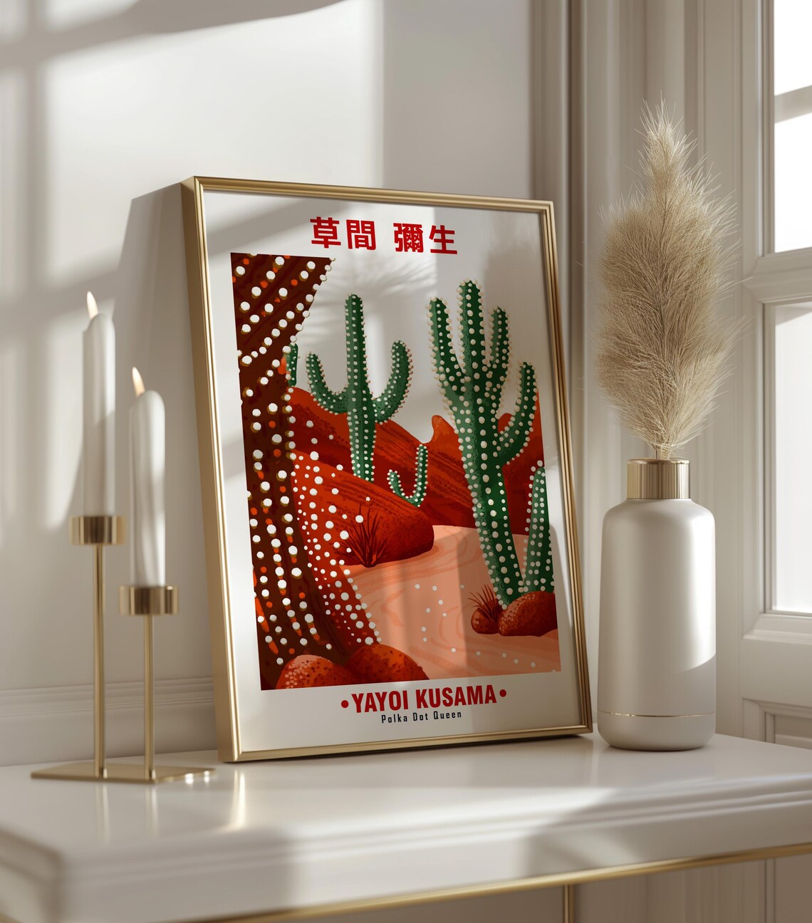 Green Saguaro Red Rock Desert Trail Yayoi Kusama Inspired Poster - Image 3