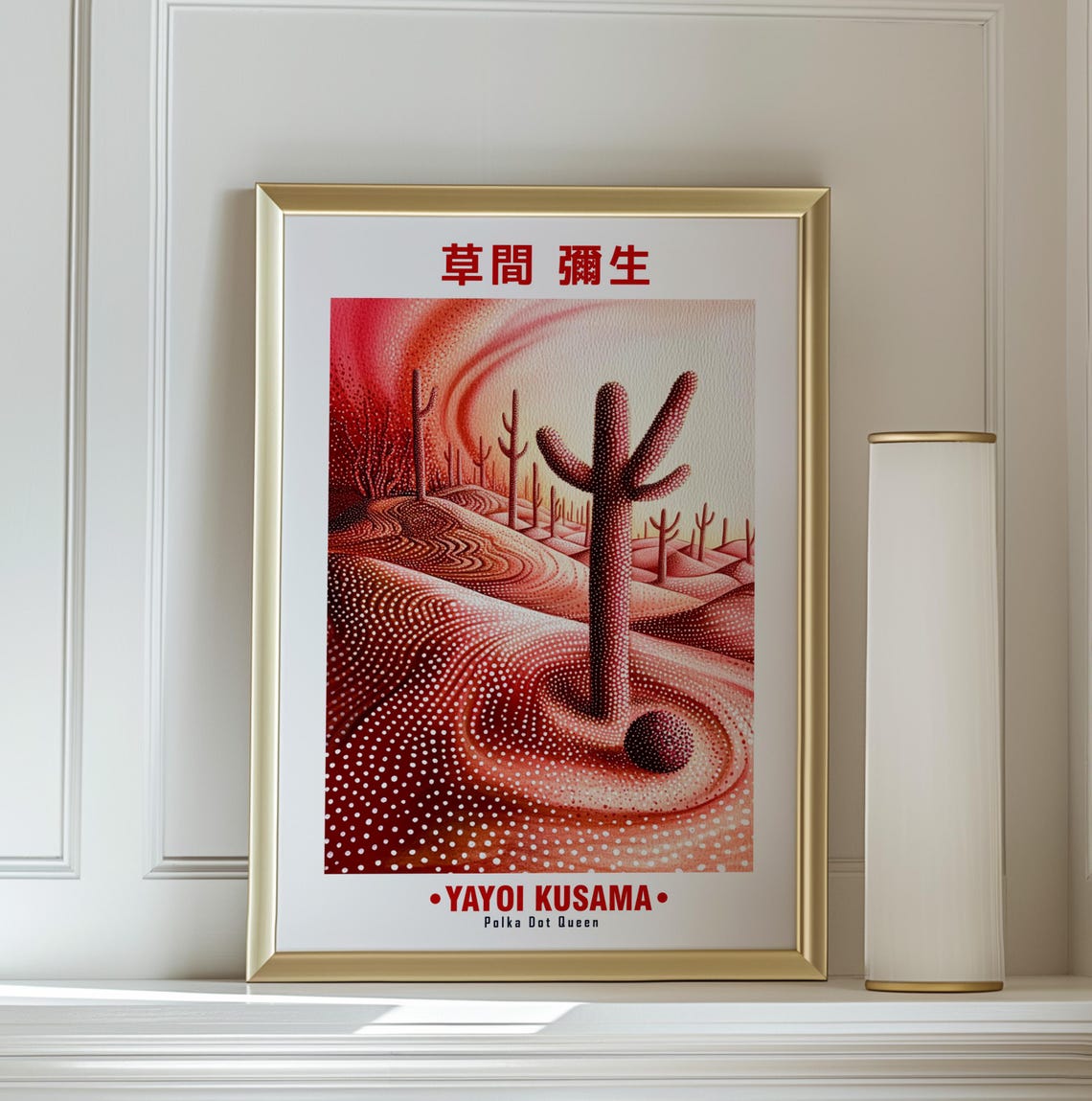 Giant Red Cactus Swirling Sand Desert Yayoi Kusama Inspired Poster