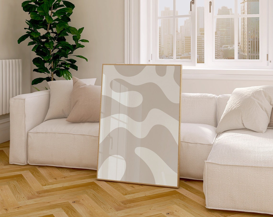 Neutral Modern Abstract Beige Poster with Organic Taupe Wave Design - Image 4