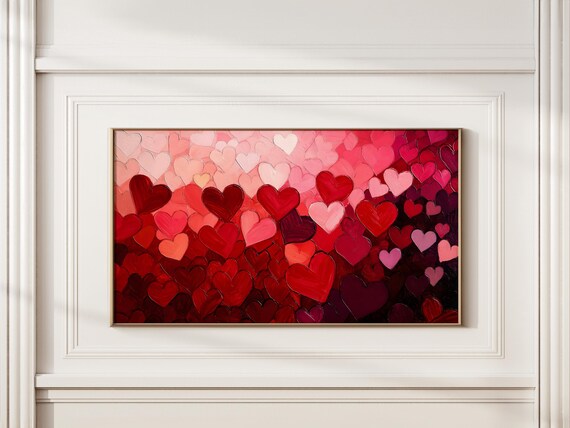 Romantic Heart Impasto Frame Tv Art Red Pink Textured Frame Tv Art Oil Paint Love Inspired Abstract Wall Art Trendy