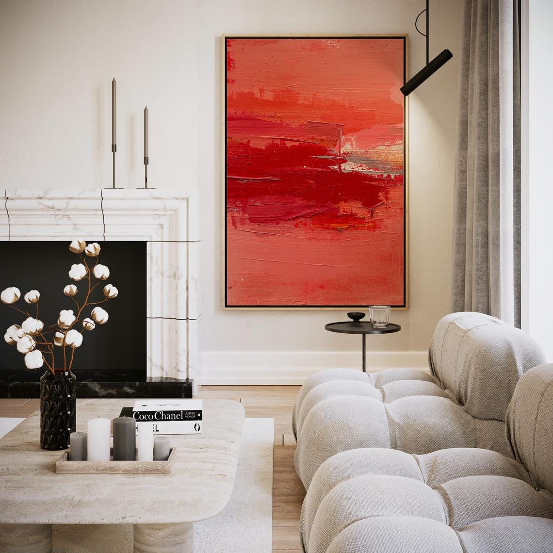 Soft Coral Red Abstract Textured Sunset Modern Gallery Art Poster