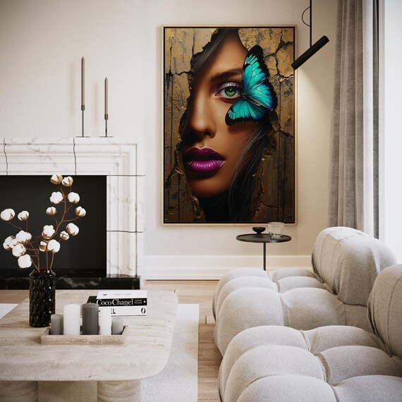 Veiled Woman Golden Serpent Forehead Butterflies Dreamlike Wall Art