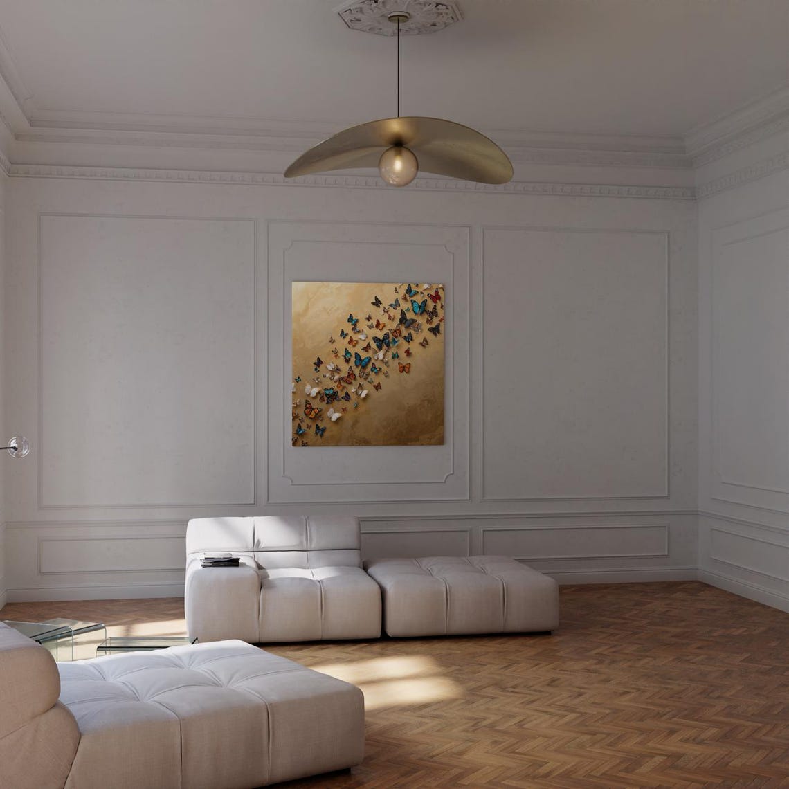 Butterflies In Flight Golden Canvas Modern Nature Inspired Poster