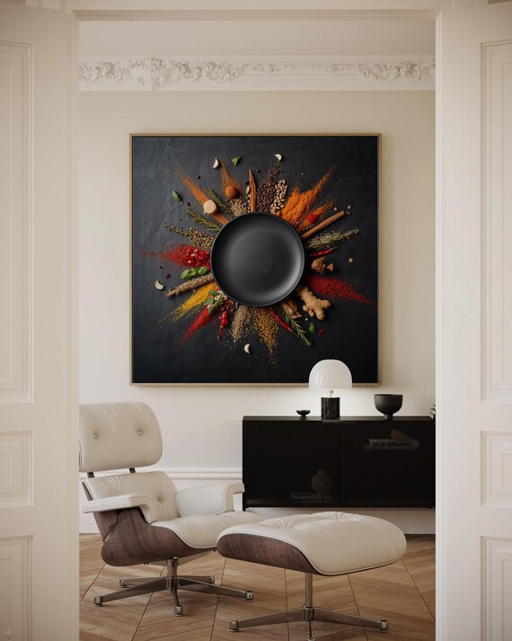 Colorful Spices Explosion Around Black Bowl Kitchen Photography Poster