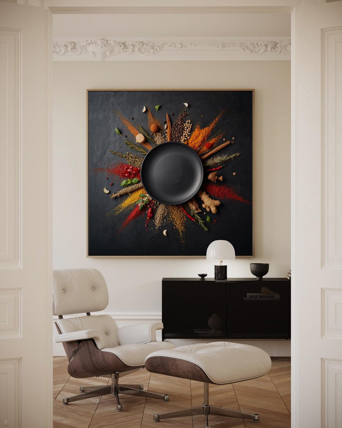 Colorful Spices Explosion Around Black Bowl Kitchen Photography Poster