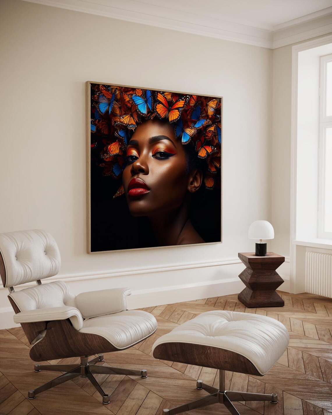 Woman Butterfly Hair Monarch Glam Portrait Style Art Decor Poster
