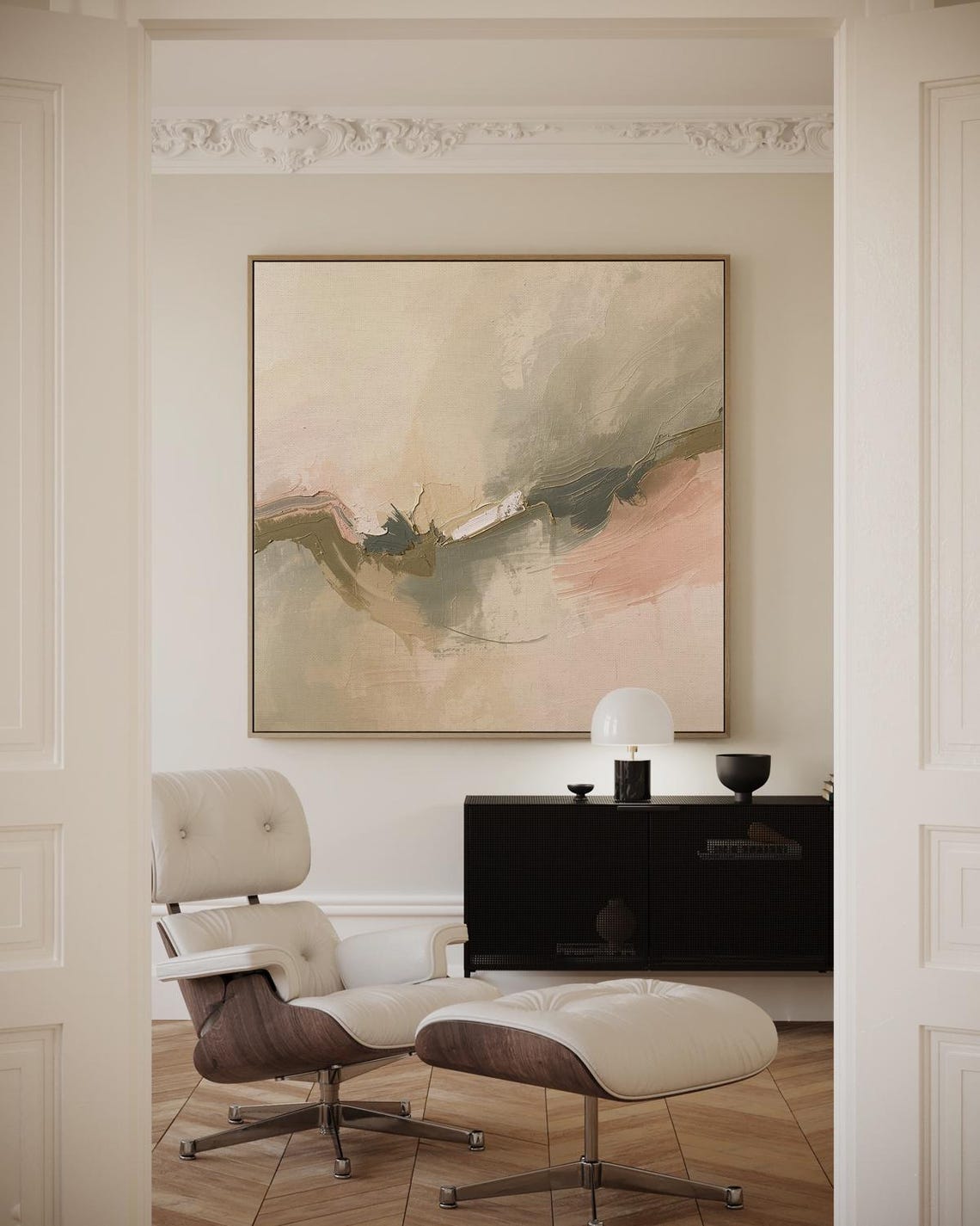 Soft Blush Pink and Sage Green Abstract Pastel Calm Art Poster