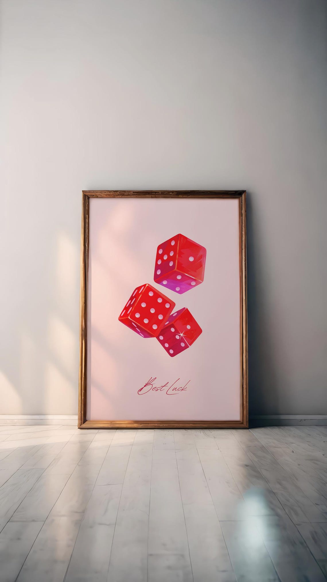 Best Luck Red Dice Illustration Retro Casino Lucky Dorm Wall Art Print - Image 4