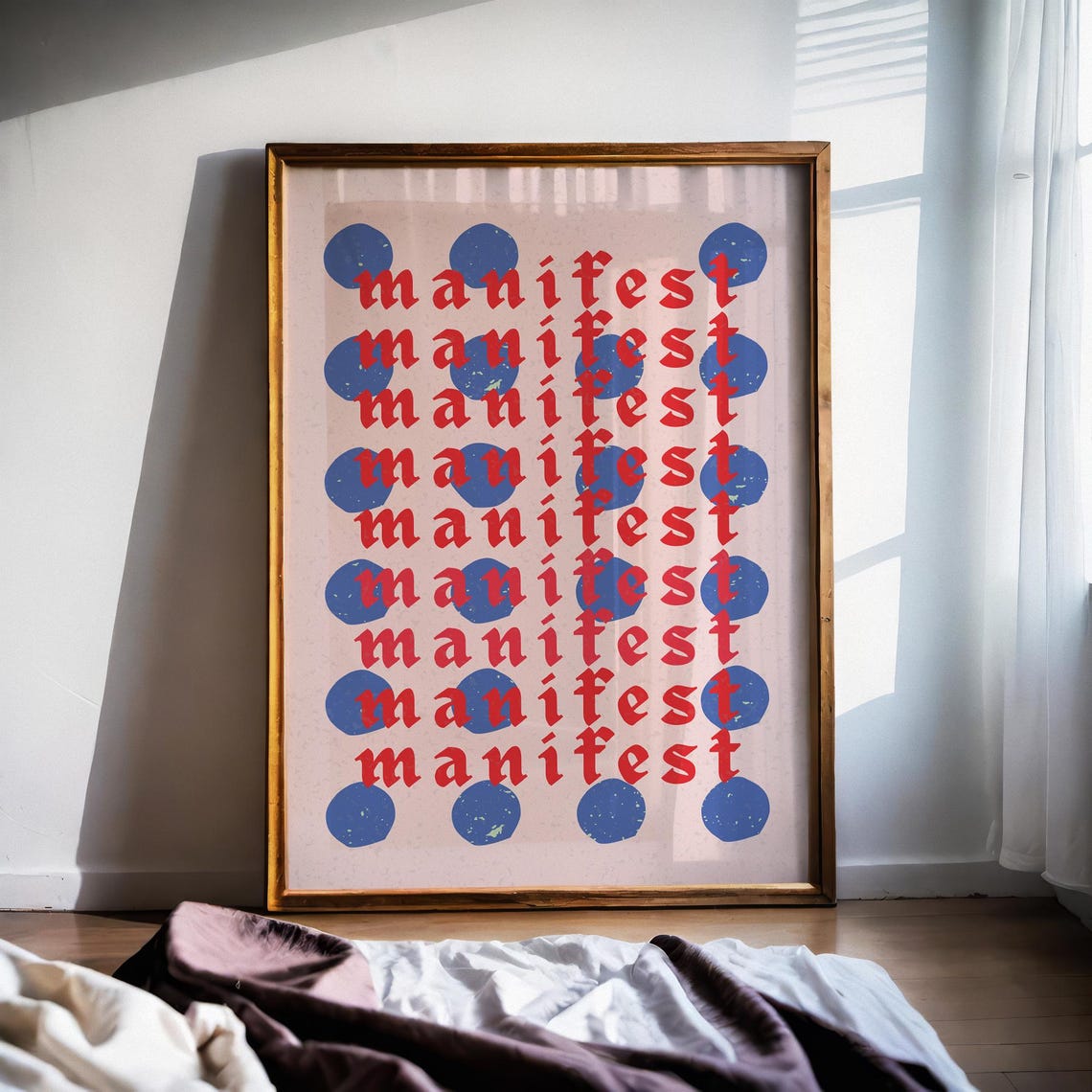 Manifest Repeated Typography Red Gothic Polka Dot Retro Wall Art Print - Image 4