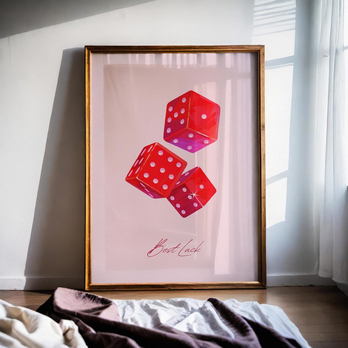 Best Luck Red Dice Illustration Retro Casino Lucky Dorm Wall Art Print - Image 3