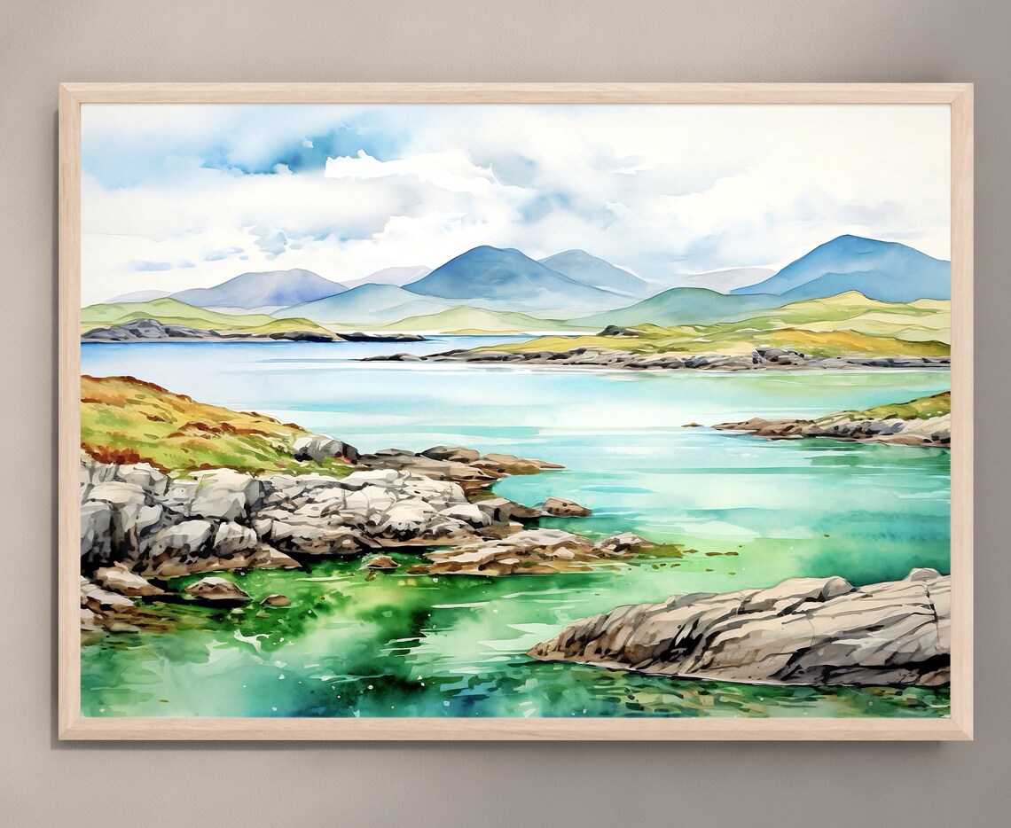 Ring of Kerry Ireland Turquoise Coast Rocky Inlet Watercolor Poster - Image 3