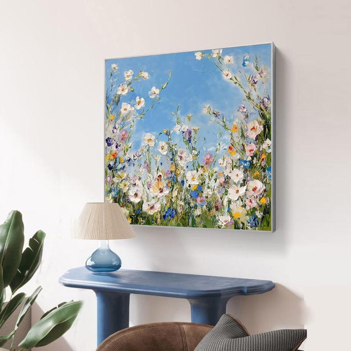 Delicate Wildflowers Reaching Toward Light Blue Sky Floral Art Poster - Image 5
