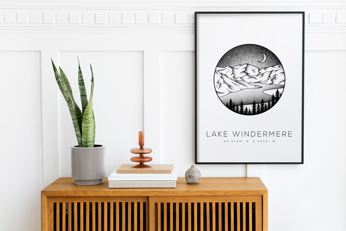 Lake Windermere Dotwork Travel Poster, Cumbria - Image 2