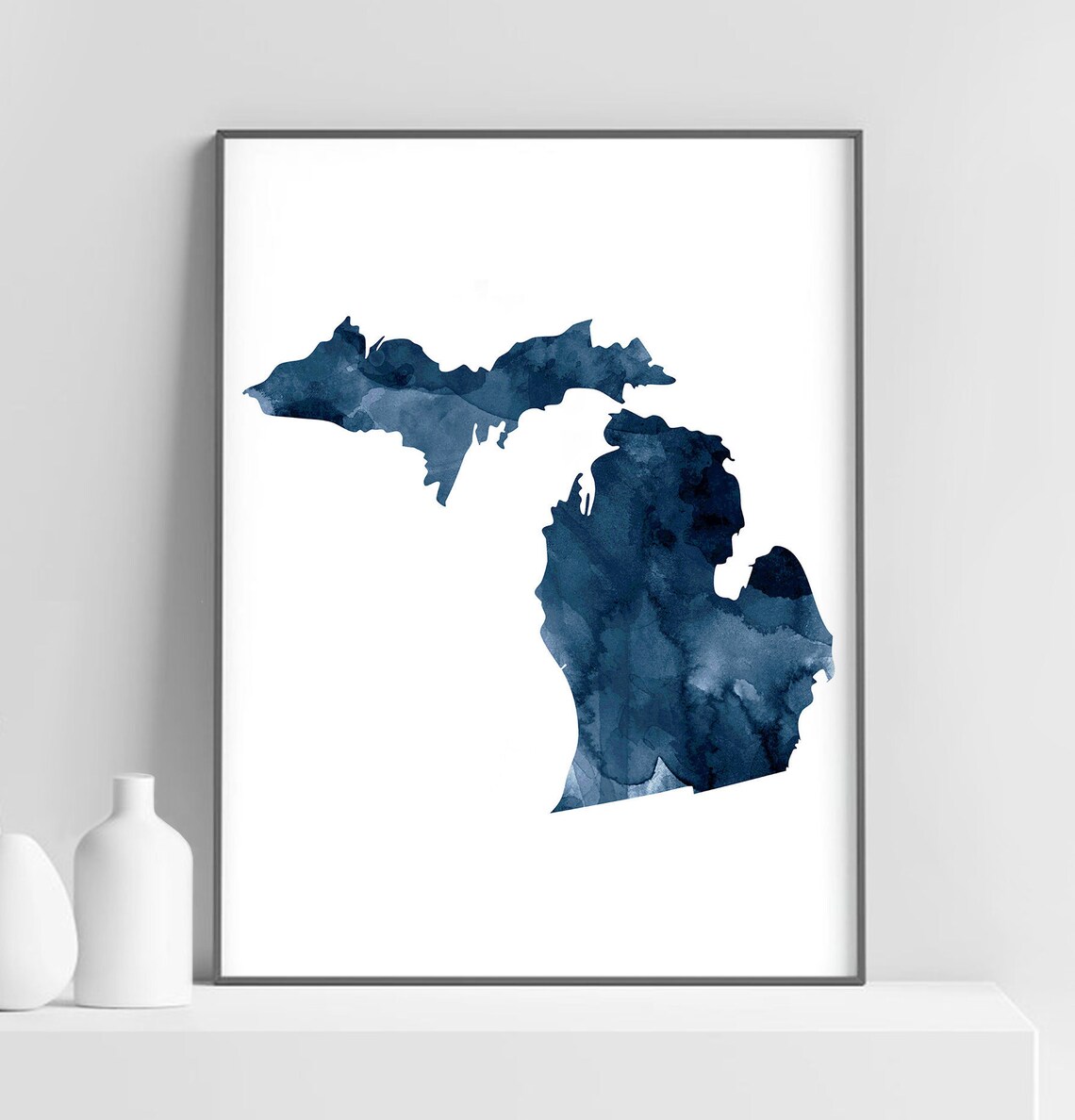 Michigan State Art Map, Watercolor Silhouette Poster