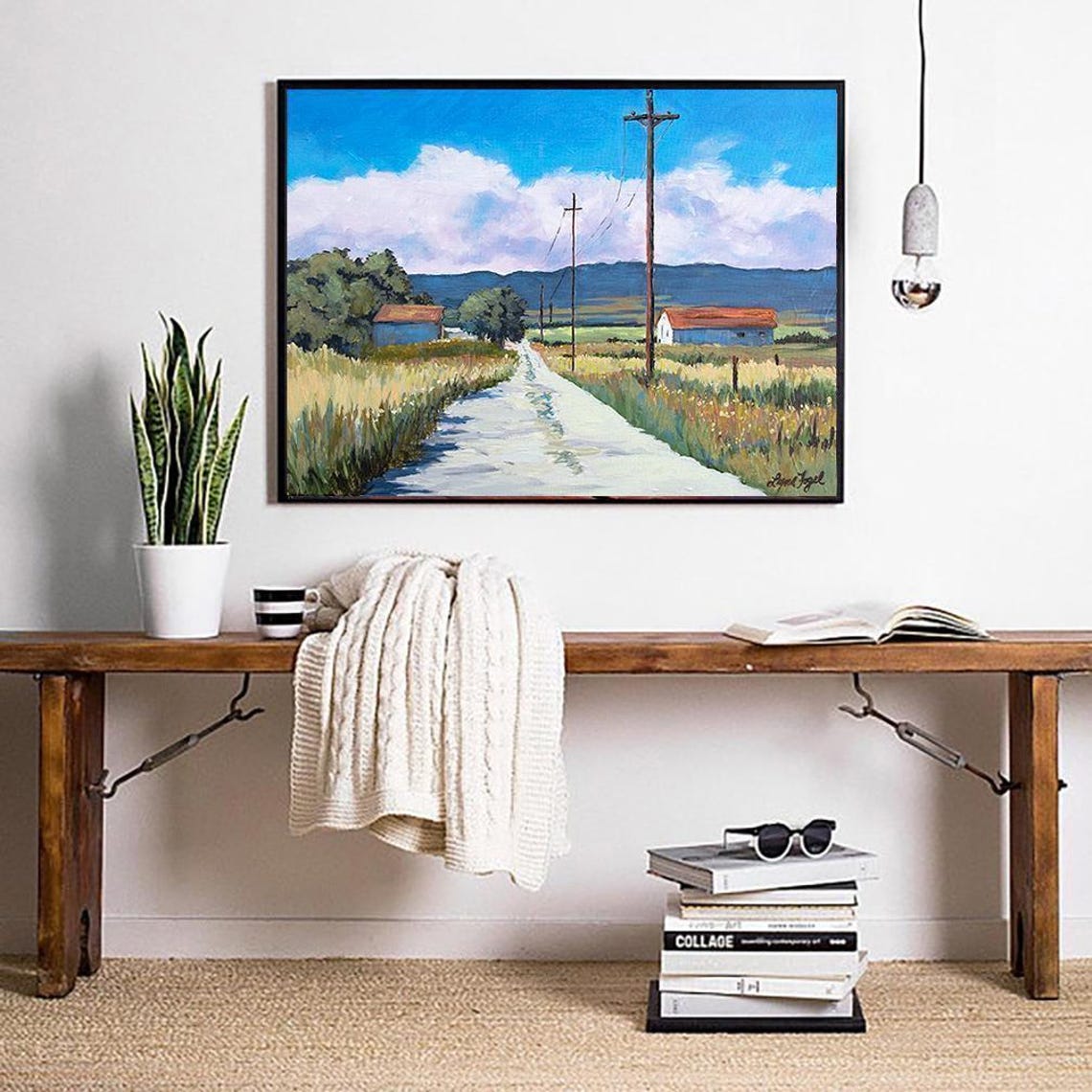 New Mexico Country Road Red Barns Route 66 Landscape Art Poster - Image 3