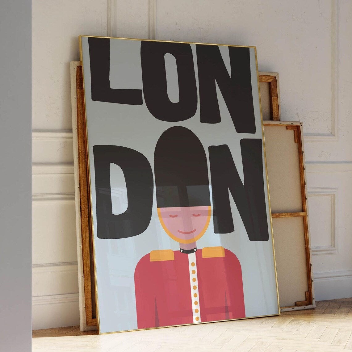 London Queens Guard Bold Black Lettering City Travel Wall Poster