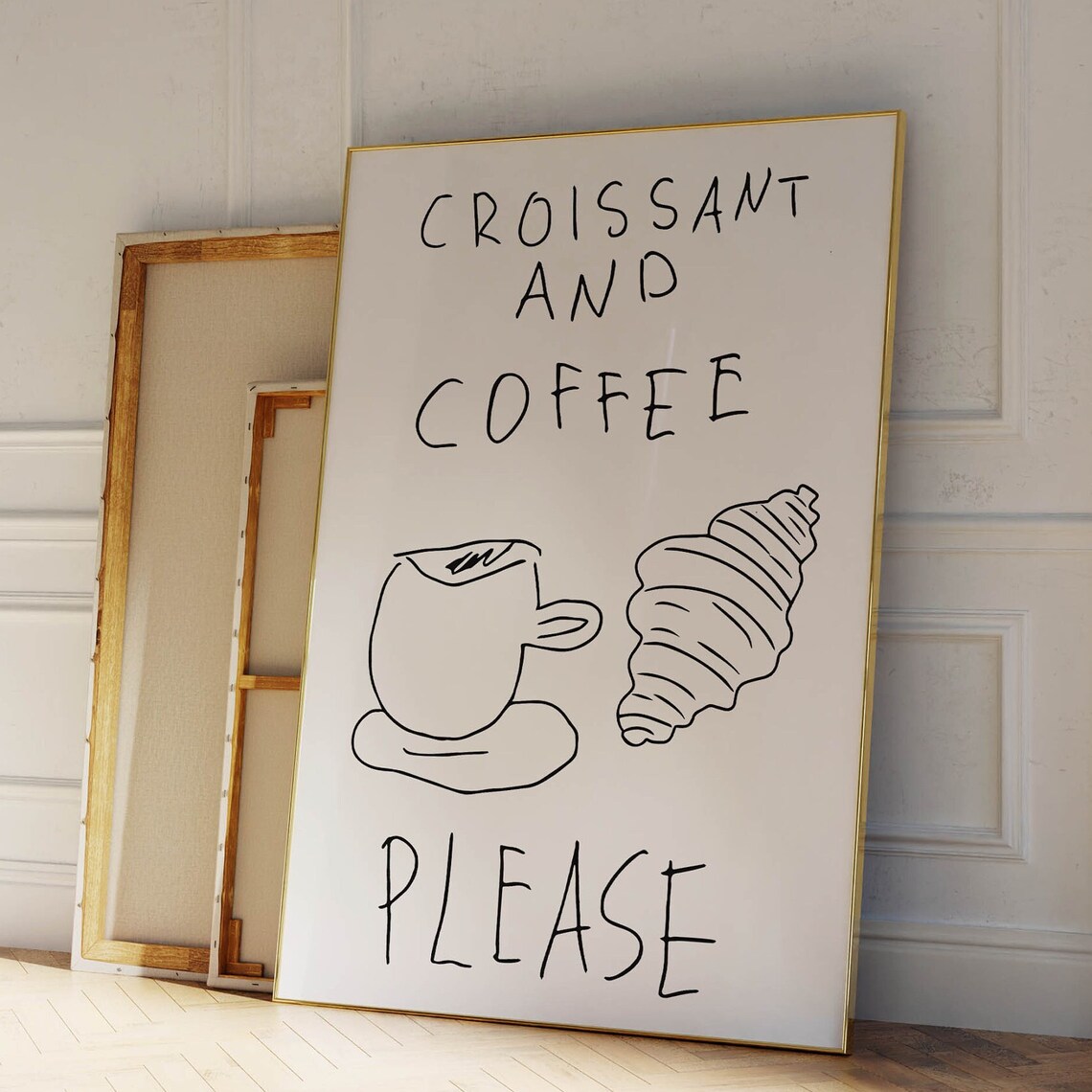 Croissant And Coffee Please Hand Lettered Kitchen Morning Poster