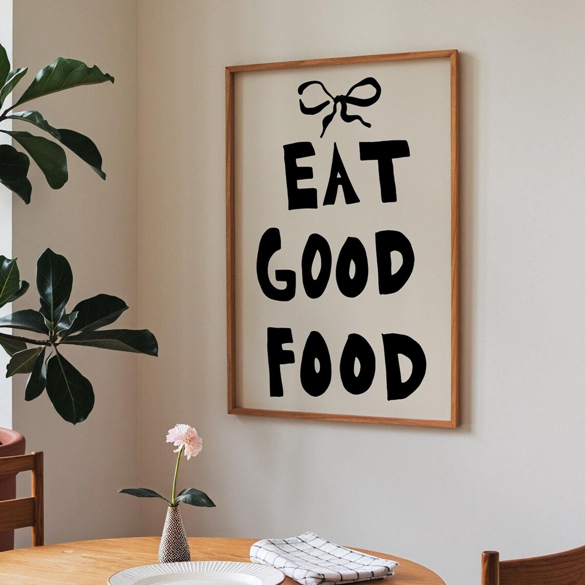 Eat Good Food Black Hand Lettering With Bow Kitchen Quote Poster