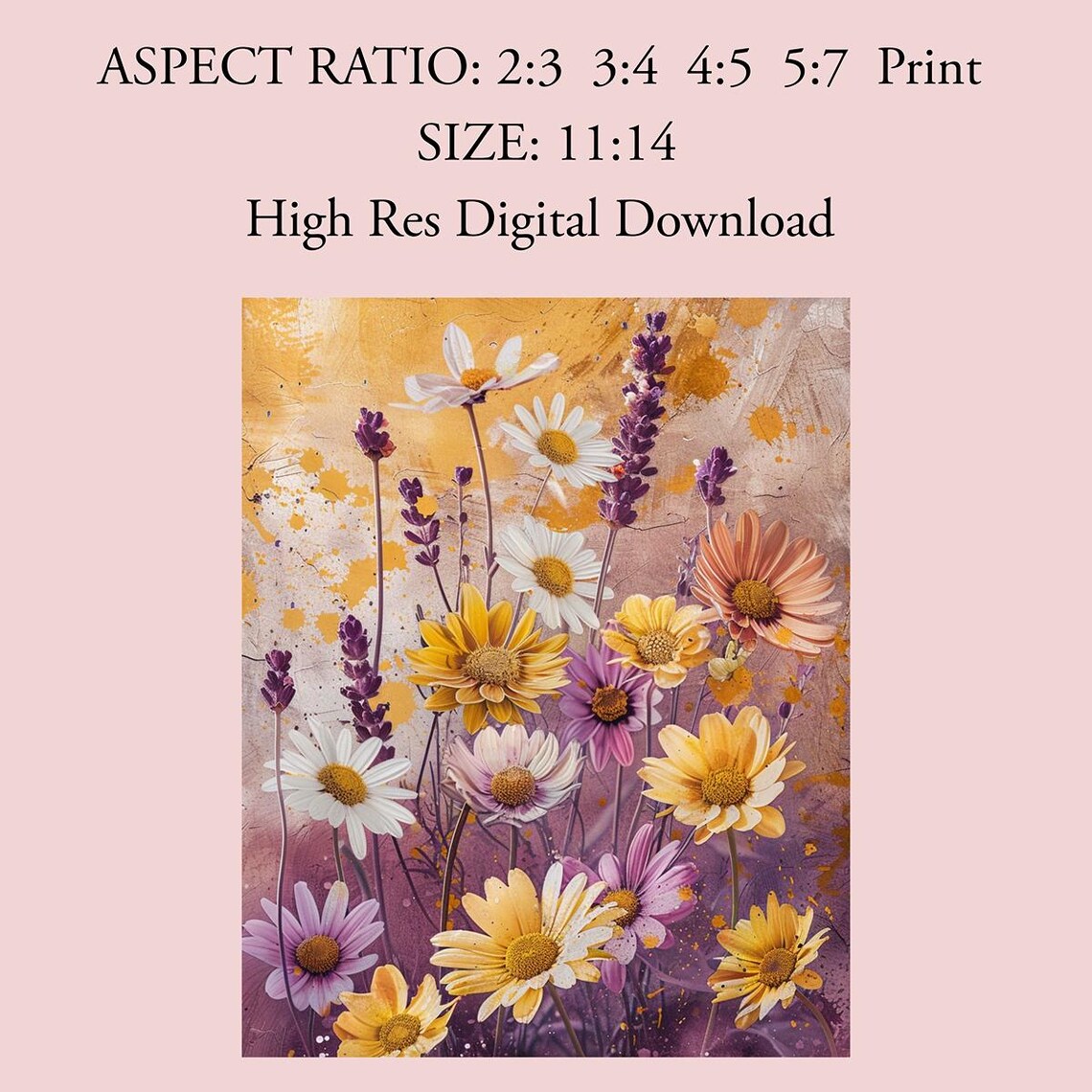 Daisy And Lavender Wildflowers Watercolor Floral Home Poster - Image 3