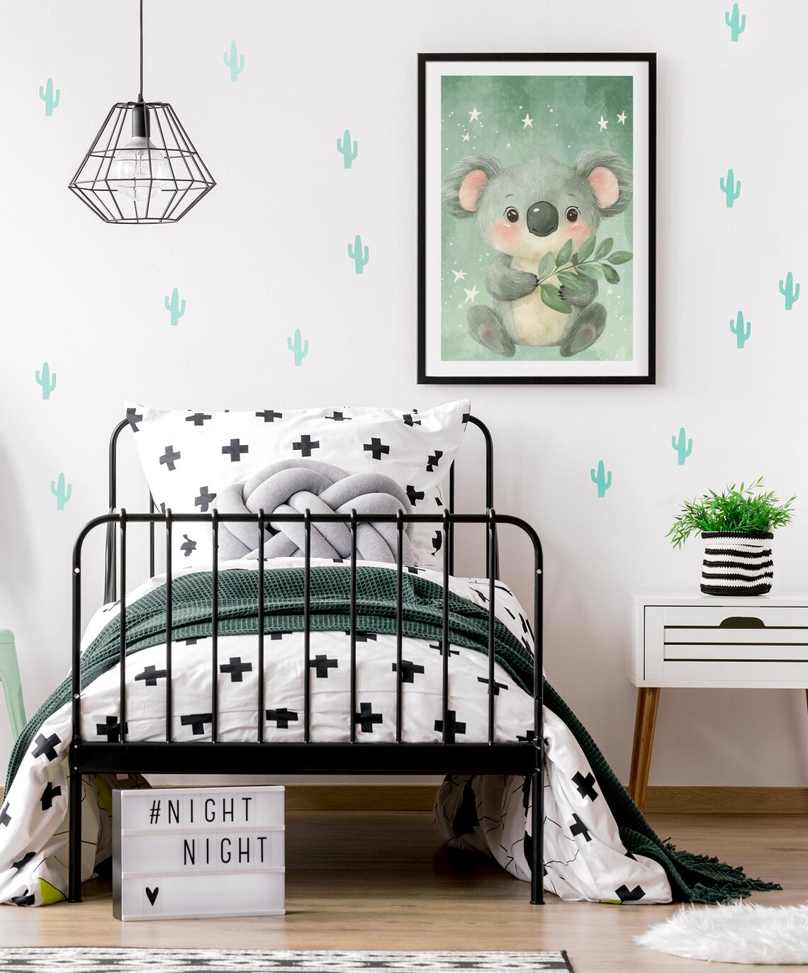 Cute Koala Holding Eucalyptus Starry Green Nursery Art Poster - Image 4