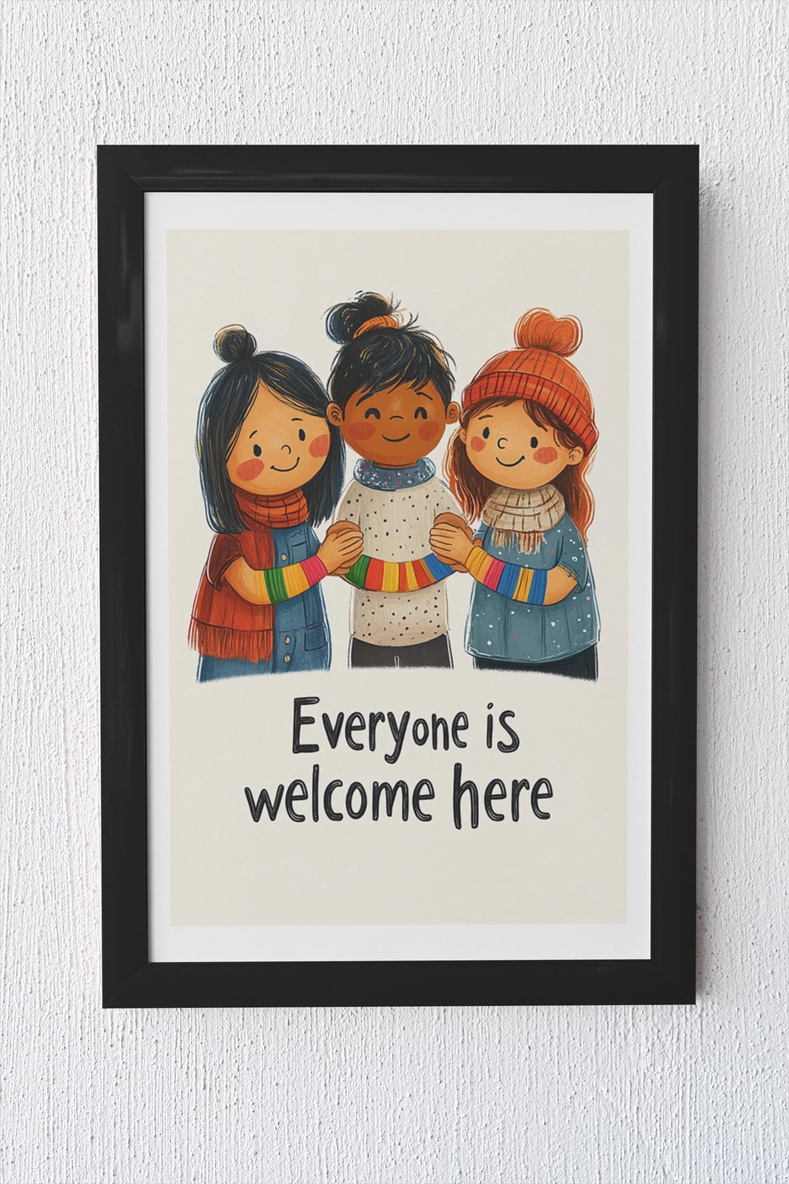 Everyone Is Welcome Here Winter Kids Rainbow Sleeves Nursery Poster