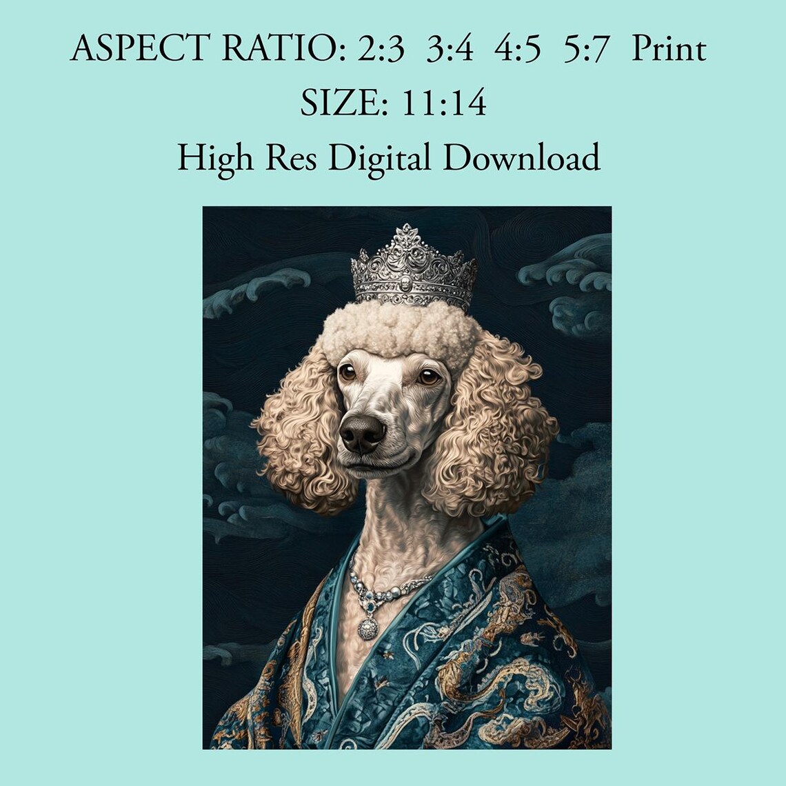 Regal Poodle Royal Dog Portrait With Crown Majestic Art Poster - Image 4