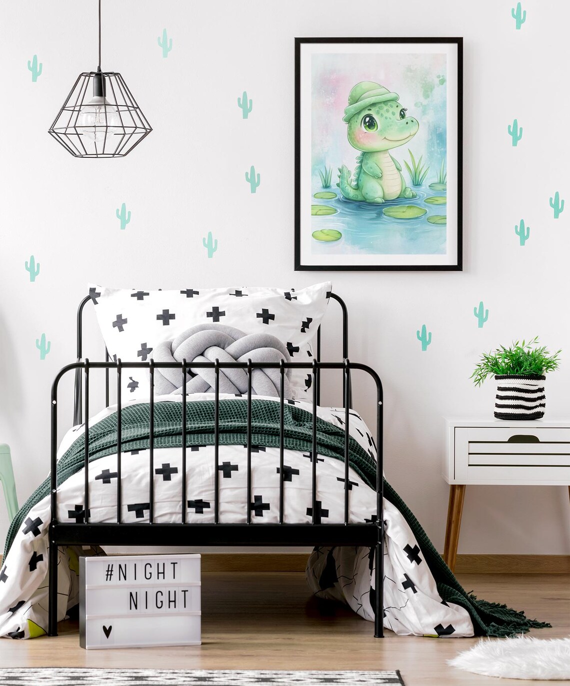 Playful Baby Crocodile In Pond Watercolor Nursery Art Poster - Image 2