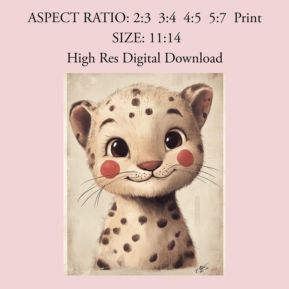 Cute Baby Leopard Cub Smiling Nursery Animal Illustration Poster - Image 2
