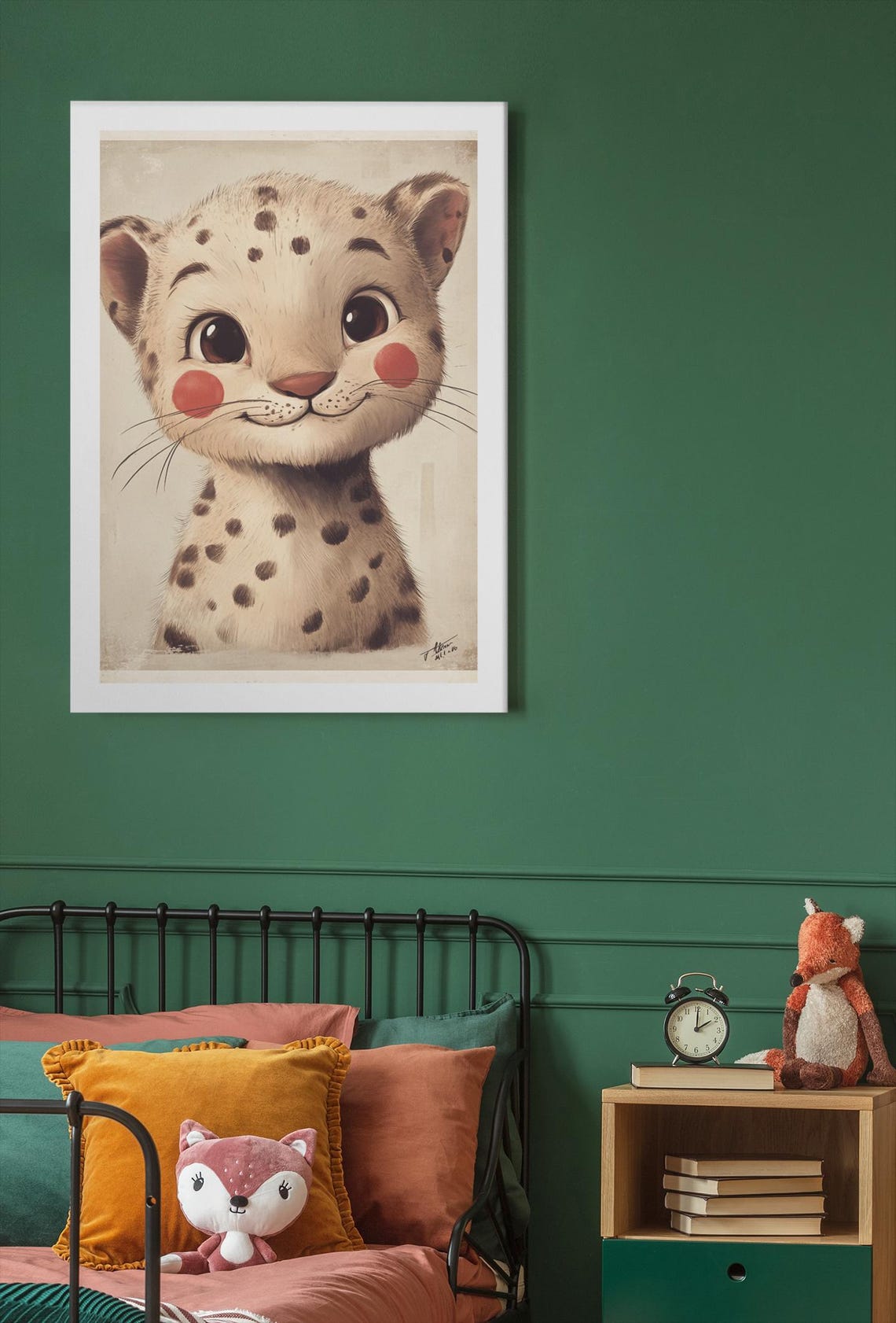Cute Baby Leopard Cub Smiling Nursery Animal Illustration Poster - Image 4