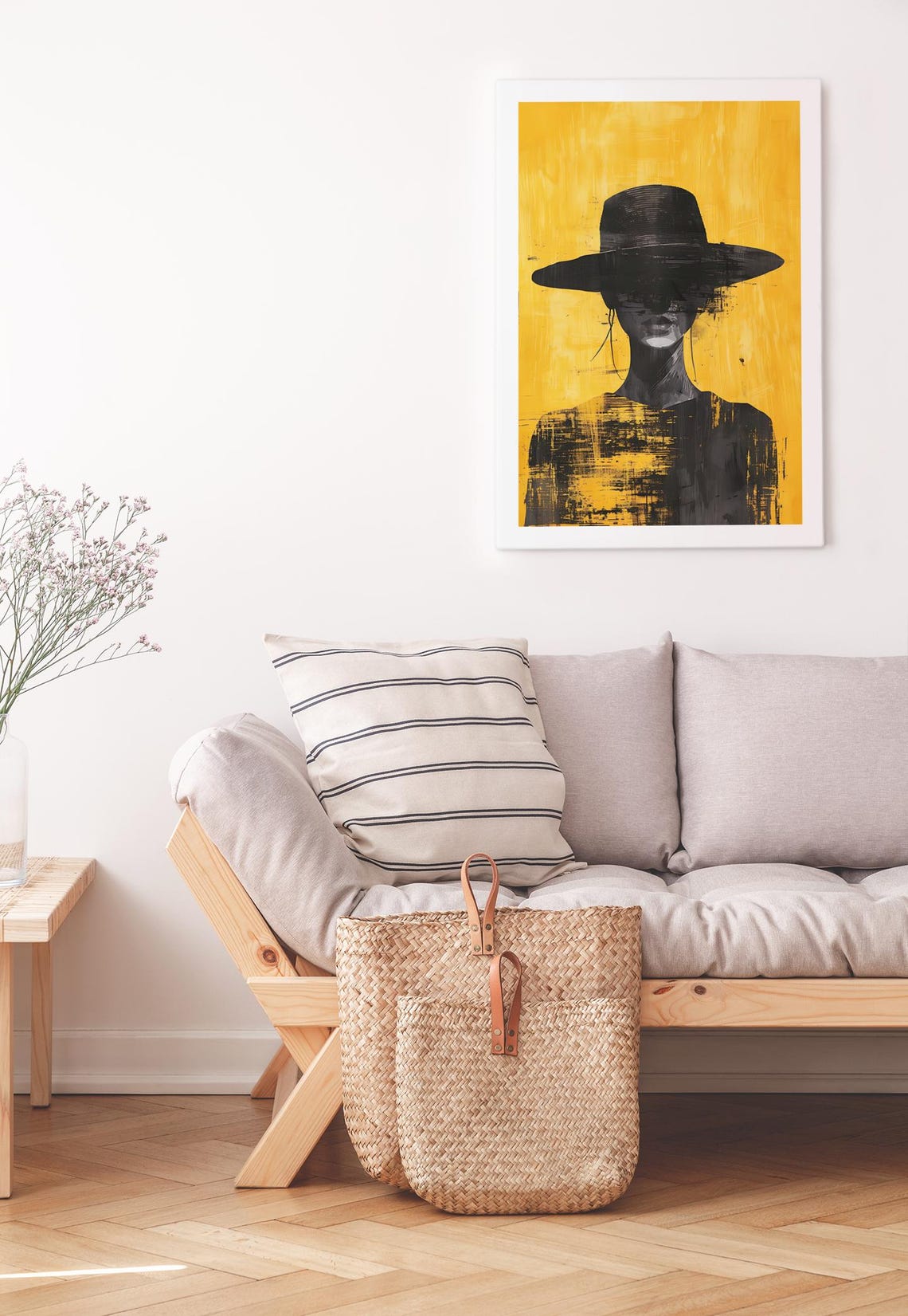 Abstract Black And Yellow Woman In Hat Modern Decor Art Poster - Image 3
