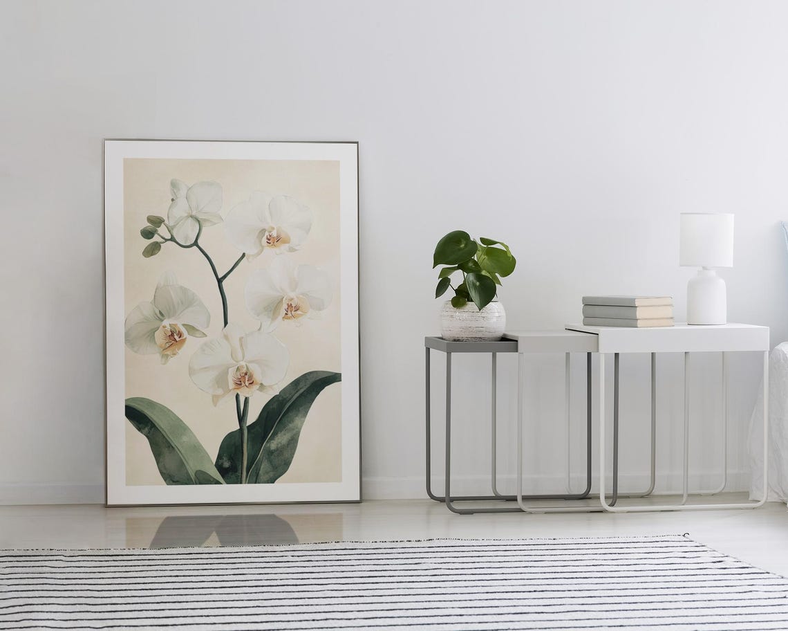 White Phalaenopsis Orchid Blooms Elegant Watercolor Floral Poster - Image 2