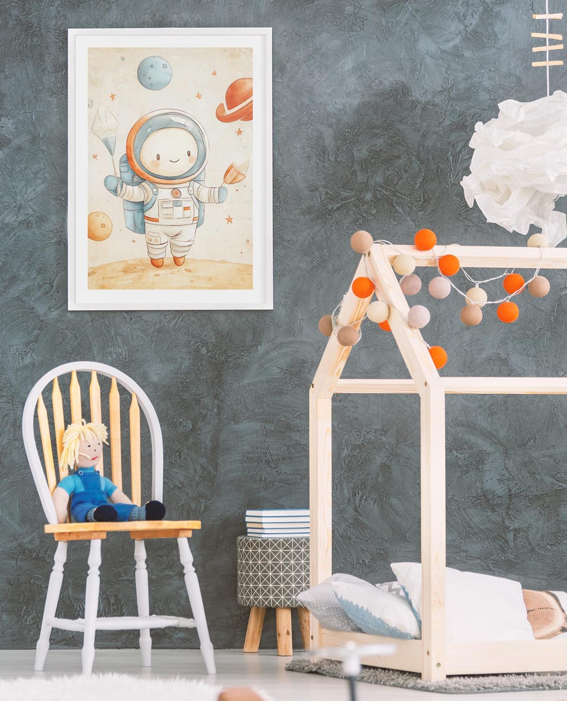Whimsical Astronaut Kid With Planets Space Nursery Decor Poster - Image 2
