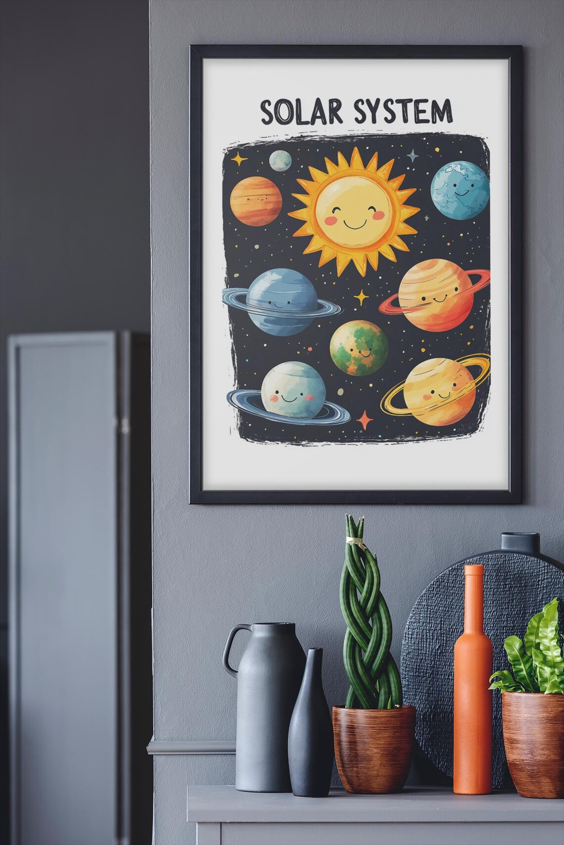 Cute Solar System Wall Art Print Dark Space Illustration Starry Sky Decor Kids Nursery Art Educational Space Poster - Image 3