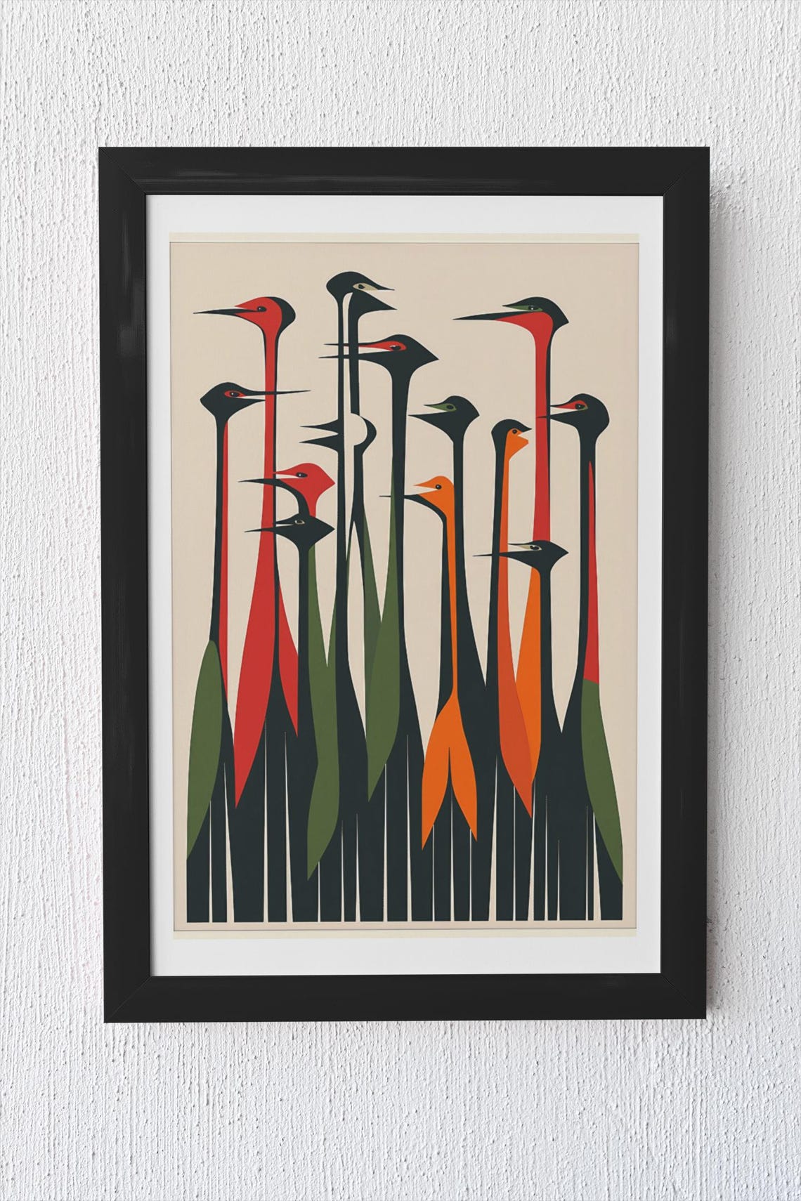 Colorful Geometric Abstract Birds Modern Mid Century Art Poster - Image 3
