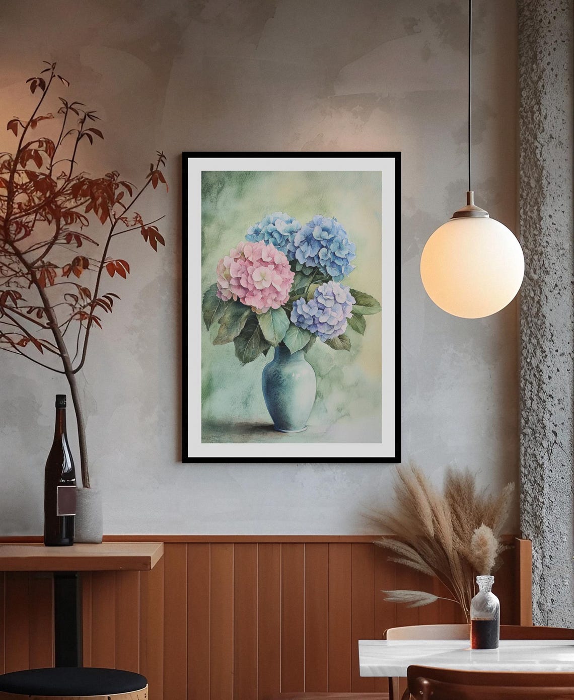 Hydrangea Watercolor In Blue Vase Pink Blue Floral Home Poster