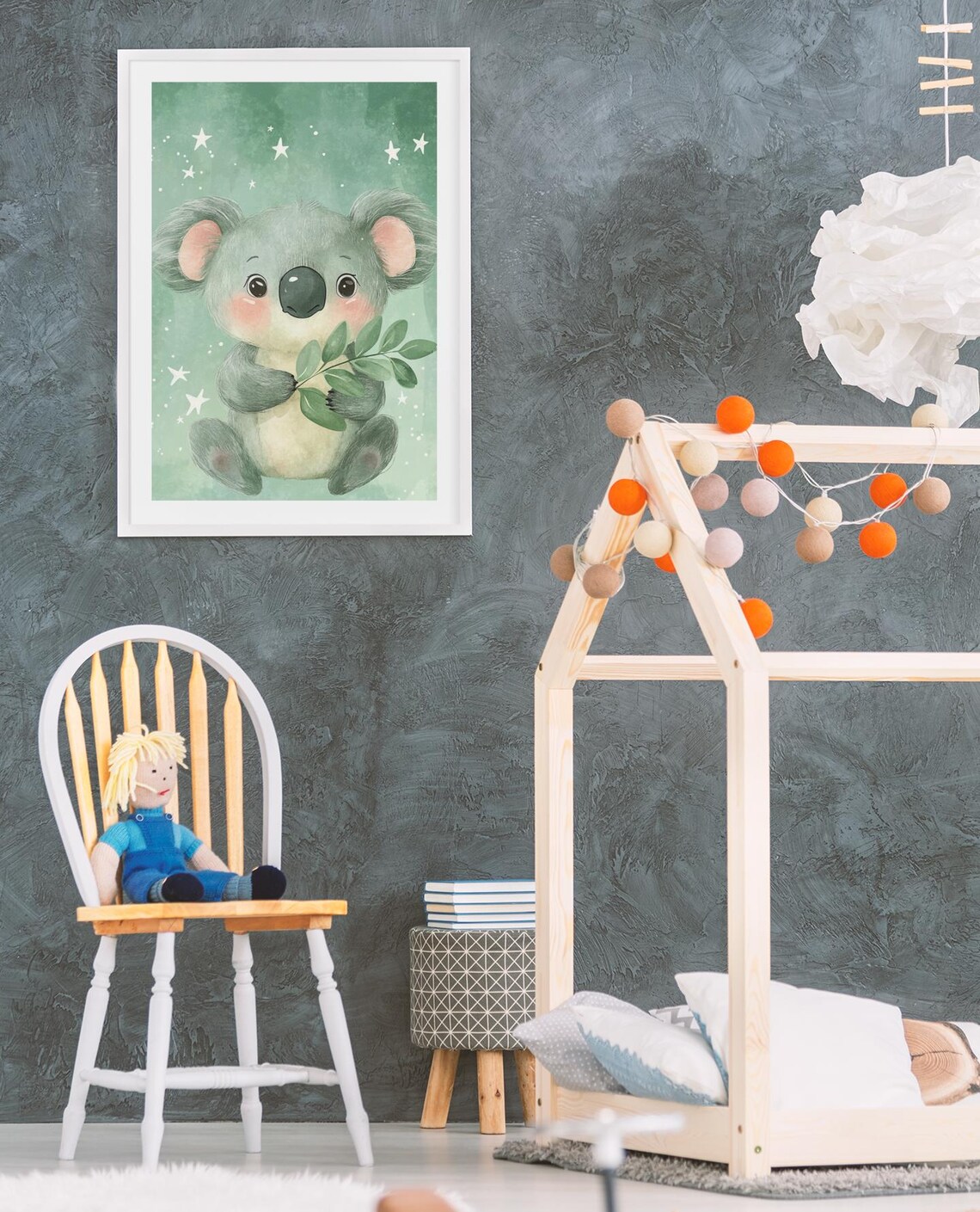 Cute Koala Holding Eucalyptus Starry Green Nursery Art Poster - Image 2