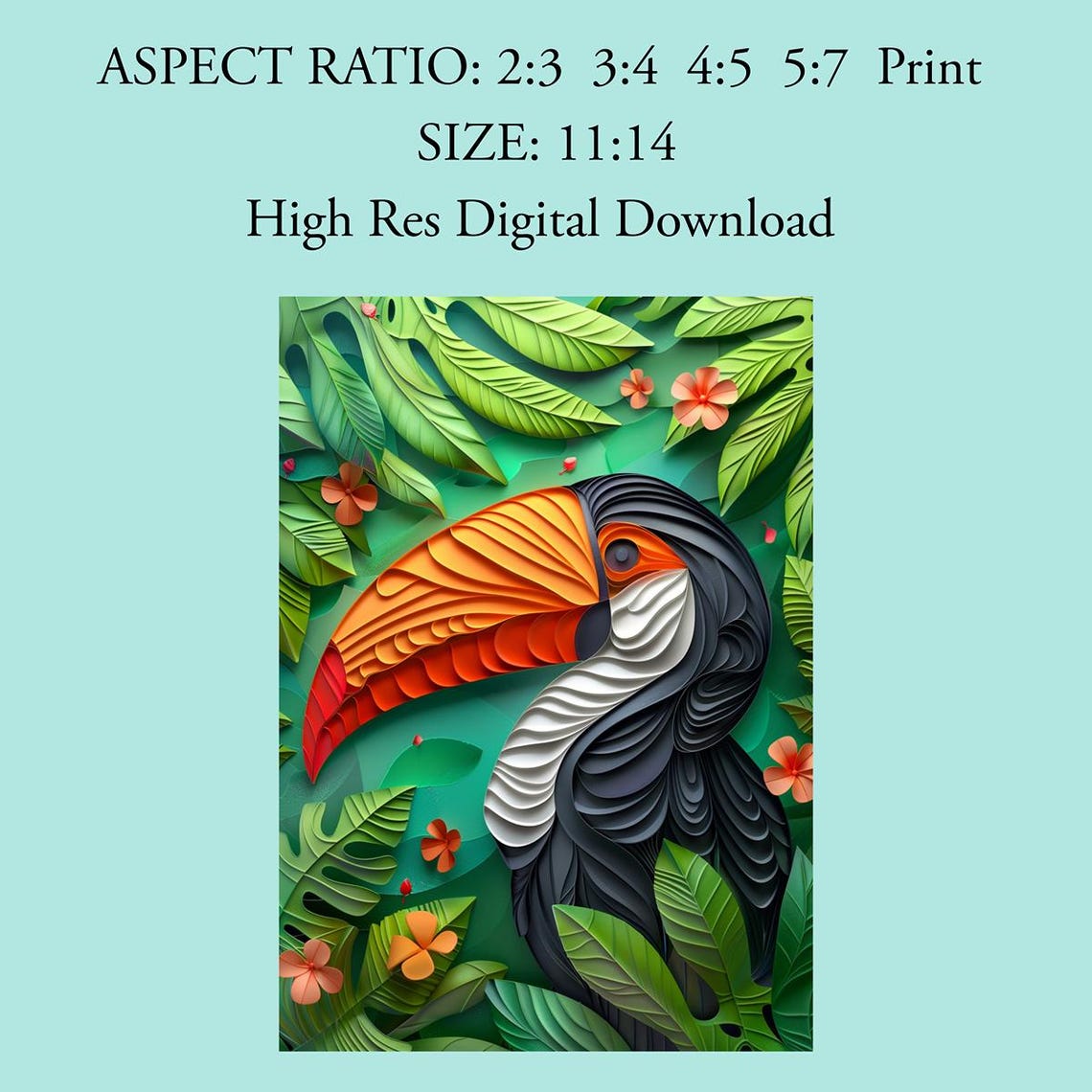 Paper Cut Toucan With Tropical Leaves Jungle Bird Art Poster - Image 4