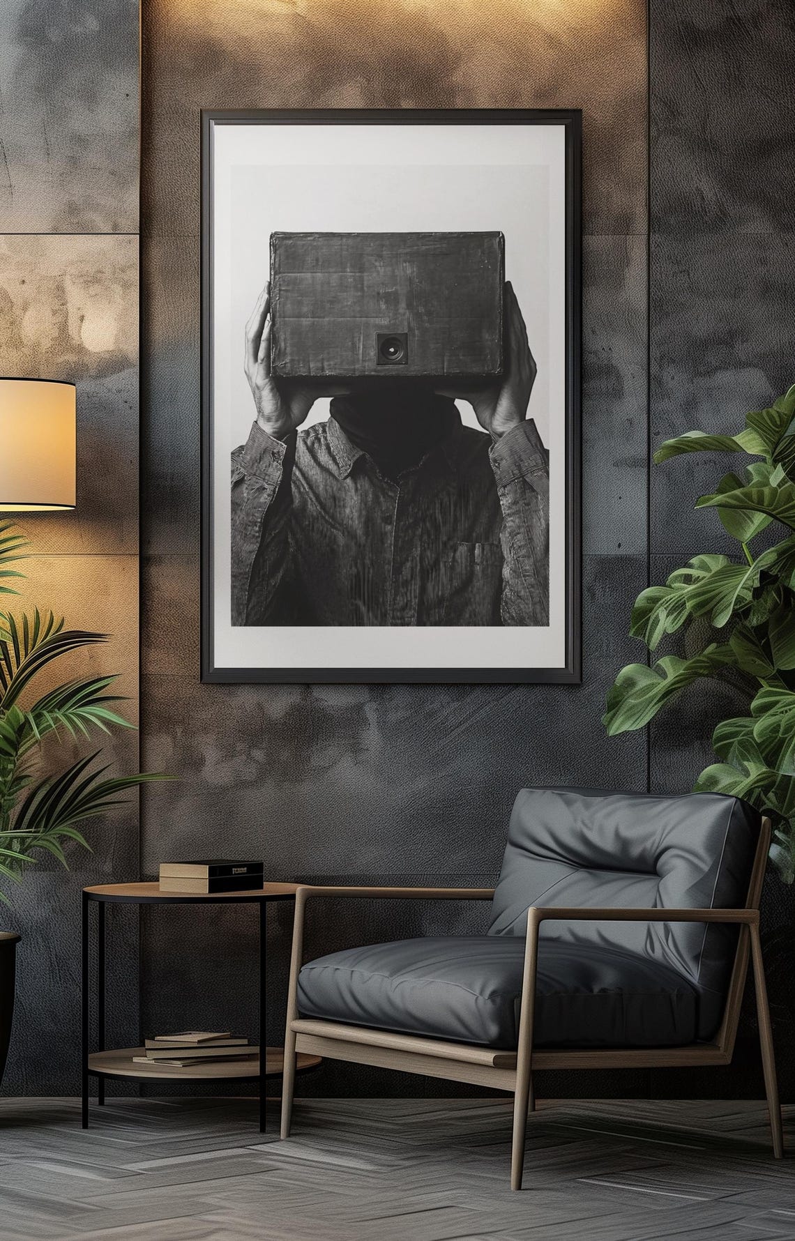 Man Holding Vintage Box Camera Over Face Surreal Photo Poster - Image 3