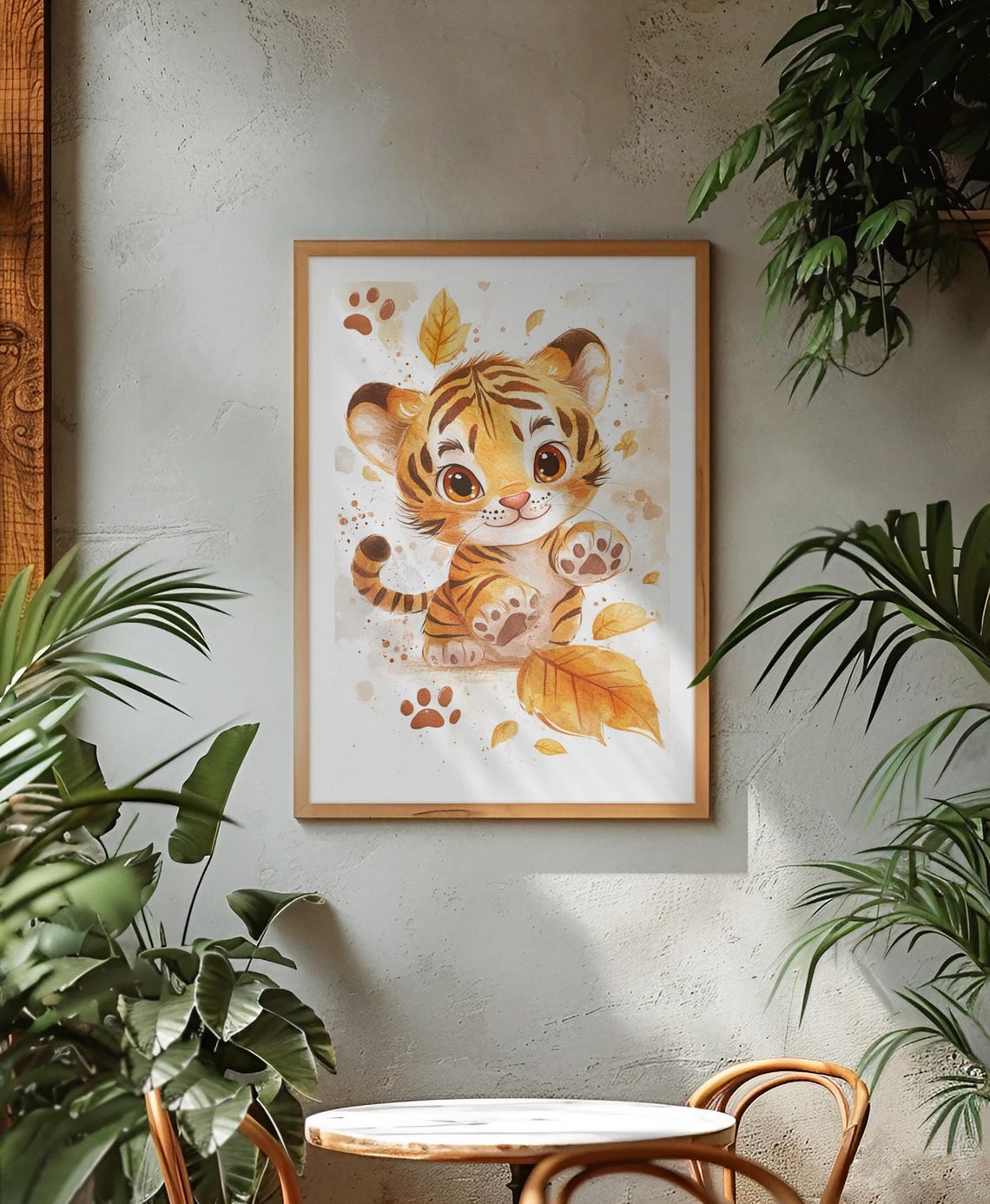 Playful Tiger Cub With Autumn Leaves Fall Nursery Decor Poster