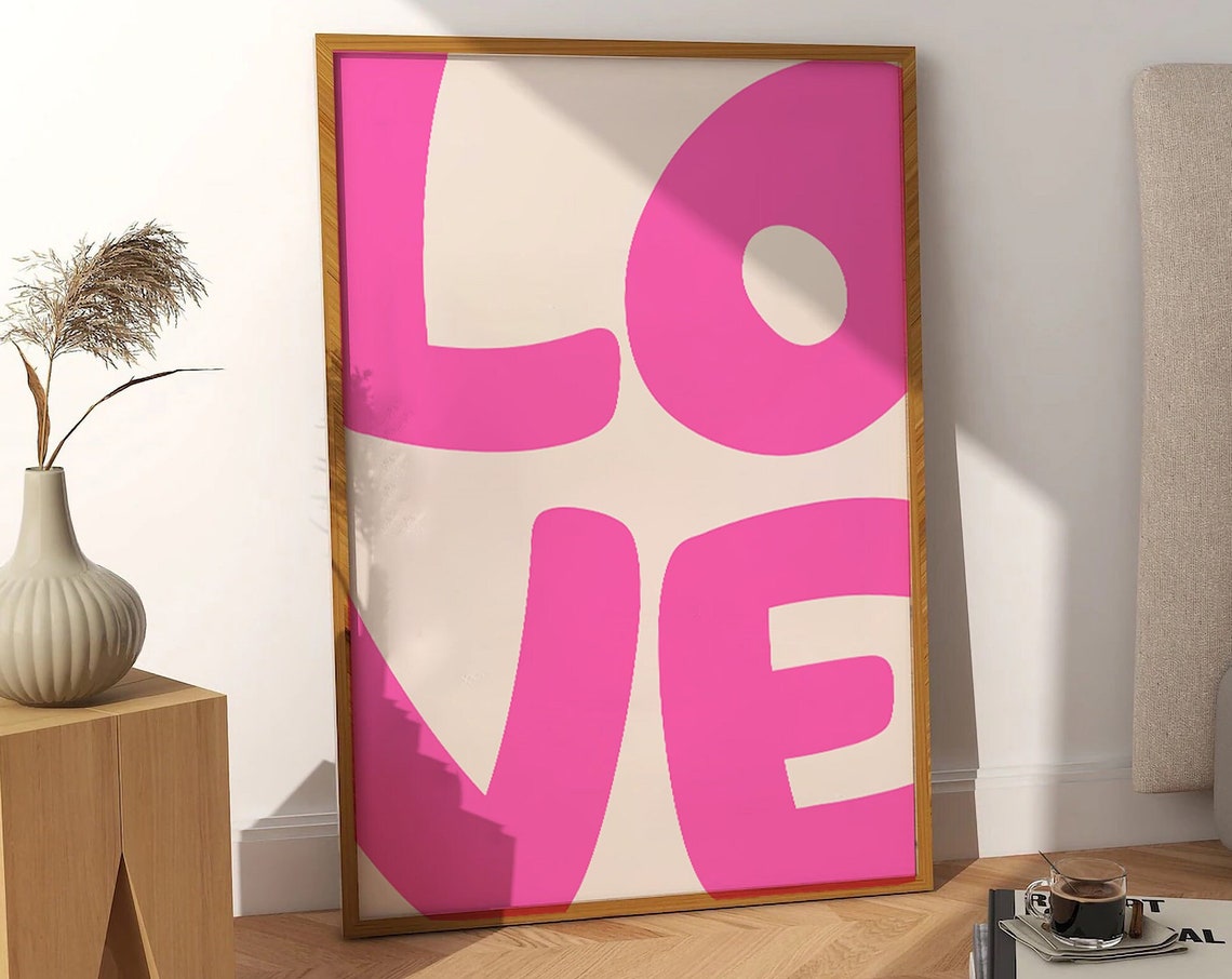 Love Big Bold Modern Hot Pink Block Letter Retro Typography Poster - Image 2