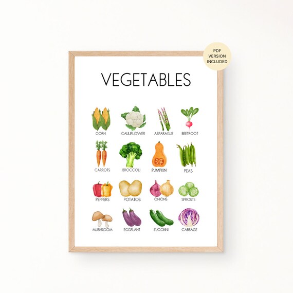 Vegetables Education Print Kids Vegetable Print The Vegetables Montessori Prints Playroom Prints Classroom Prints Homeschool Prints
