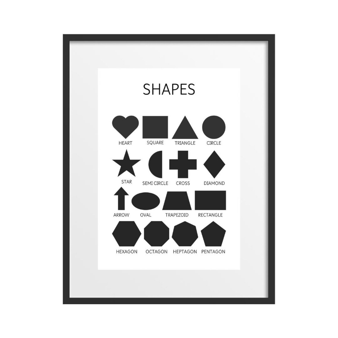 Black and White Shapes Educational Poster for Kids Minimalist Decor - Image 2